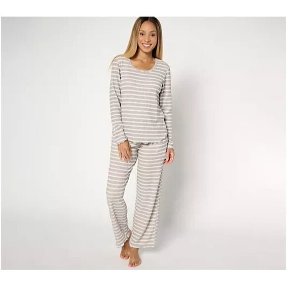 Cuddl Duds Soft Rib Knit Pajama Set Grey Stripe Size 1X A663020 - Picture 1 of 1